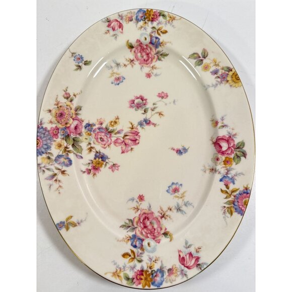 Vintage SUNNYBROOKE by Castleton Oval Serving Platter Dish Floral Gold Trim 15